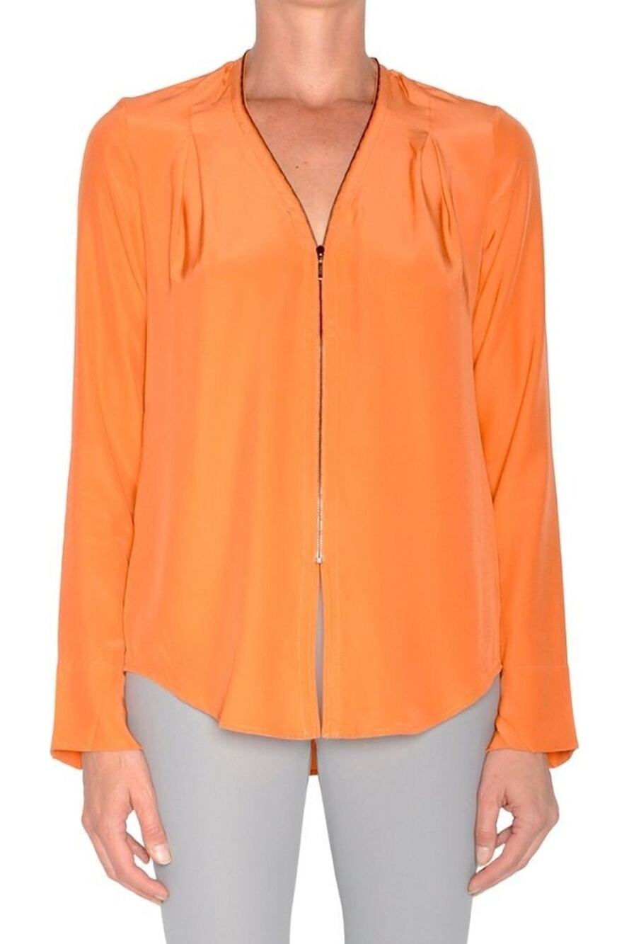 Elaine Kim Burned Orange 100% Silk Zip Blouse Womens Size Large